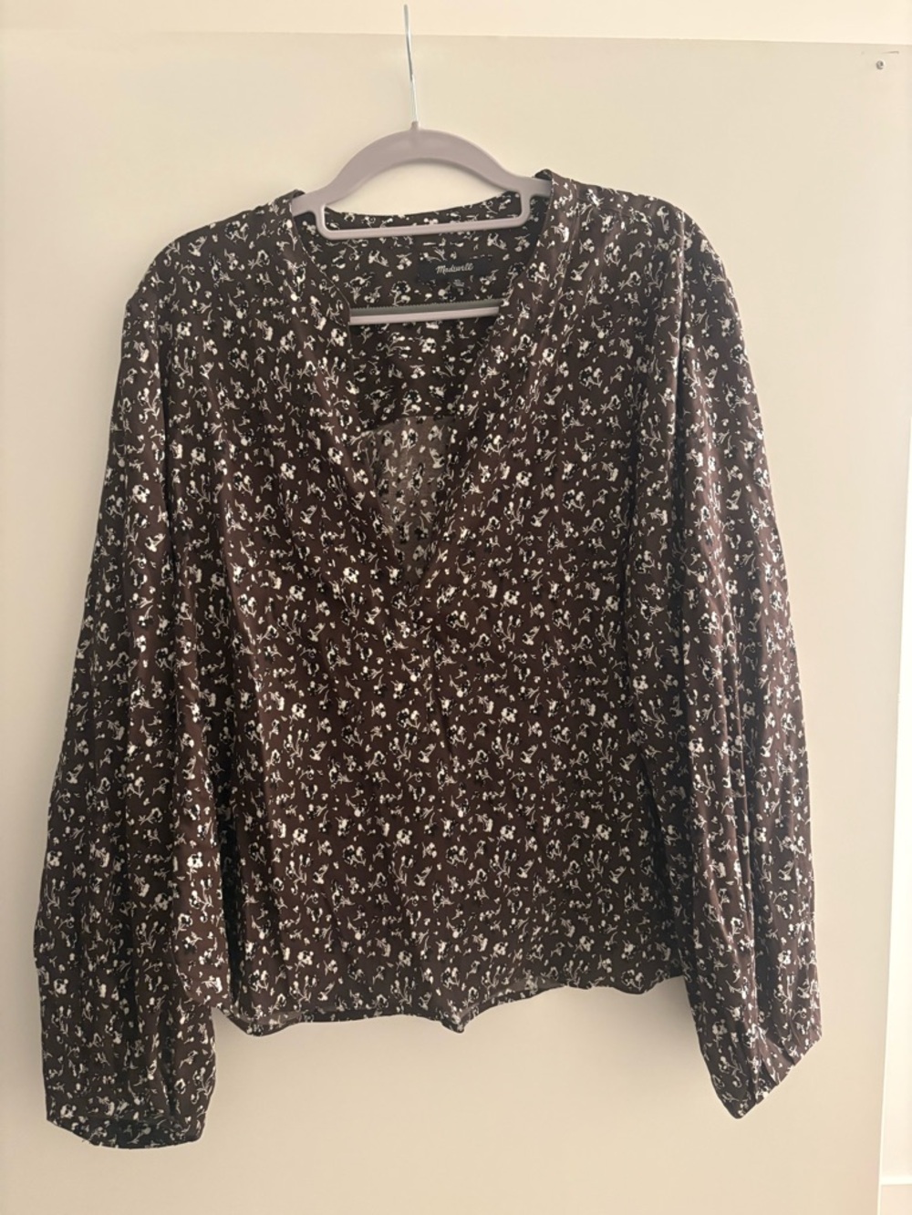 Madewell Brown Floral V-Neck Long Sleeve Women's Top
